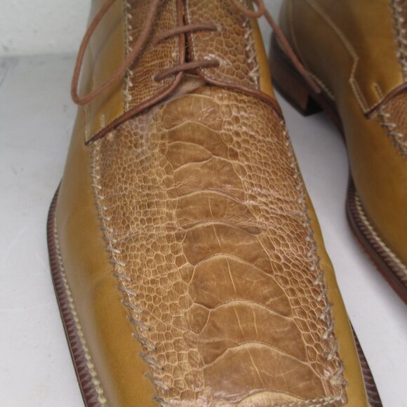 J.L. Brown Mens Genuine Ostich Leg Mens Size 11 Dress Shoes Tan Square Toe
